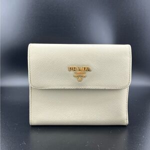 Prada Beige off white  Saffiano Tri-Fold wallet
